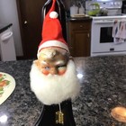 Vintage 1950 s Rubber Face Santa 6  Head Ornament Florist Wire Pick Japan