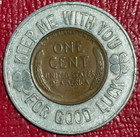 Encased Coin Xf au 1949 D Lincoln Cent-iron City Beer Good Luck-jun505