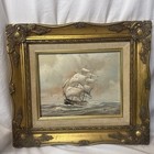 Antique Gold Framed Oil Painting Pair Maritime Clipper Ship Sea By M  Grant 2
