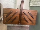 Vintage Mid-century Wooden Accordion Sewing Crafting Supply 3-tier Organizer Box