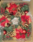 20 Inch Poinsettia Wreath With Battery Operated Lights  Red   Gold