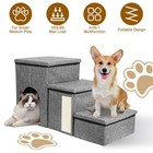 3-step Dog Stair Foldable Puppy Dog Ladder With Cat Scratching Board Storage