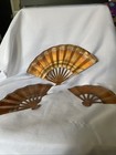 Vintage Geisha Girl Chinese Fan Copper   Gold Patina Wall Art Set Of 3 Mcm