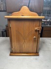 Vintage Primitive Wood Cabinet With Door And White Knob Carved Wheat Spice Rack
