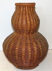 Fine Woven Bamboo Wrapped Gourd Vase Chinese Japanese Ikebana 11 5 