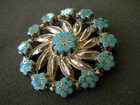 V M Dishta Zuni Turquoise Dot Inlay Sterling Silver Flower Pinwheel Pendant Pin