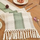 Sage Green 120  Table Runner With Tassels  Washable Striped Braided Design