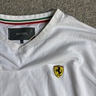 Ferrari T-shirt Men Large White Scuderia V-neck Racing Logo Pin Holes Staining