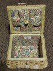 Vintage 1960s Dritz Wicker Sewing Basket Floral Fabric Lining Made In Japan