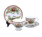 Tiffany   Co Tiffany Holiday Set s  2 Footed Cup   Saucer Mint Bone China Japan