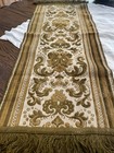 Vintage Germany Table Runner 34   x12 5    Mcm Olive Green Fringe Ends
