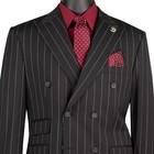 Vinci Men s Black Wide Stripe Double Breasted 6 Button Reg Fit Suit - New