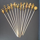 Vtg Turkish Greek Inoxidable Brass Steel Shish Kabob Skewers Bbq Set Of 12