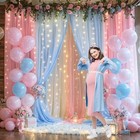 Pink Blue Tulle Backdrop Curtains W  Lights Baby Shower Gender Reveal Decor Tun