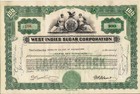 Stock Certificate West Indies Sugar Corporation 100 Shares 1930s-1950s
