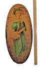 Antique Pyrography wood Burned Painted Victorian Lady Hang 10x21 Original 19th 