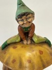 Adorable   Pixie Elf On Mushroom Worm Figurine Cute Vtg Retro 1975 Hand Painted