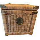 Vintage Wicker Brass Rattan Chinoiserie Style Trunk Chest  16    Cube Boho