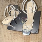 Windsor Silver Strappy Rhinestone Block Heel Women s Shoes