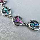 Dyed Abalone Peace Sign Anklet Silver Tone Pink Blue Hippie Y2k Boho Festival