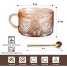 Vintage Glass Coffee Mugs Set Of 2 Amber  Embossed Tea Cups With Bamboo Lids    