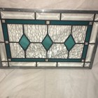 Hanging Leaded Teal Stained Glass Window Panel Beveled Mission Style 13 5    X9   