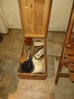 Antique Handmade Wood Shoe Shine Chair And Box With Original  Accessories  Nice