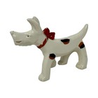 Vintage 40s 50s Terrier Flat Dog Figurine Red Bow Spotted Ceramic Made In Japan