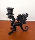 Vintage Cast Iron Gothic Black Dragon Griffin Gargoyle Candle Stick Holder 6 x6 