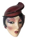 Vintage Clay Art Flapper Ceramic Lady Face Hanging Wall Mask Red Hat Decor 9 
