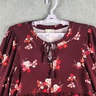 Wonderly Blouse Womens M Red Floral Round Neck Tassel Long Sleeve Tunic Top