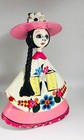 Vintage Folk Art Paper Mache Handcrafted Figure Girl Big Eyes Mexico Pink Hat