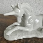 Vintage Ceramic Porcelain White Unicorn Laying Down Figurine Made In Taiwan Nice