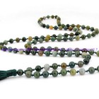 6 8 10 12mm Green Agate Round Gems Tibet Buddhist 108 Prayer Beads Mala Necklace