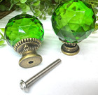 2 Vintage Green Crystal Glass Antique-bronze Gold Drawer Knobs Hardware Pulls