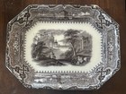 1850 Antique John Alcock Mulberry Purple   Brown Transferware Platter Vincennes 