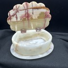 Vtg Onyx Stone Jewelry Trinket Box Hand Carved Shell Lid Hinged Natural Stone