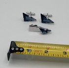 Vintage Swank Cuff Links   Tie Bar Clip With Blue Gem Stone And Silver Tone