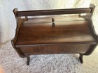 Vintage Sewing Basket Box Caddy  Wood Round Bottom Double Lid 4 Footed
