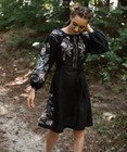 Women s Black Linen Embroidered Midi Dress Ukrainian Vyshyvanka With Belt Folk