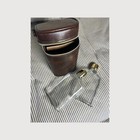 Vintage Leather Travel Bar Set With 2 Glass Flasks And Gold Caps