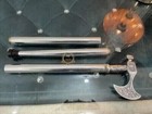 Vintage Axe Head Chrome Full Steel Cane Walking Stick Brass Handle Christms Gift