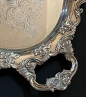 Ornate Mid 20thc  Vintage Silverplate Heavy Double Handle 25  Tray