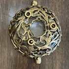 Vtg Gold Gilt Hollywood Regency Ashtray Mcm Glass Ornate Footed Round 3  Metal