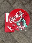 Vintage Spanish Coca Cola Bottle Flange Sign Aqui Vivela Button Metal Bottle Cap