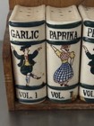 Vntg Set 6 Ceramic Spice Jars Books Bookshelf Design Wood Rack Shelf Japan Impef