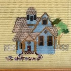 Vtg Needlepoint Framed Art Country House 15 X 12 Cottagecore Cabincore