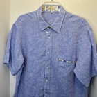 Vanity Men   s 100  Linen Button Down Short Sleeve Shirt Xl Blue Made In Italy