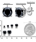 925 Sterling Silver Black Sapphire Stud Earrings Round Cut 3mm-8mm All Sizes