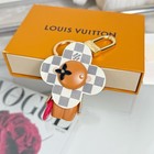 Cute Checkered Flower Figurine Bag Charm Pu Leather Doll Keychain Purse Decor